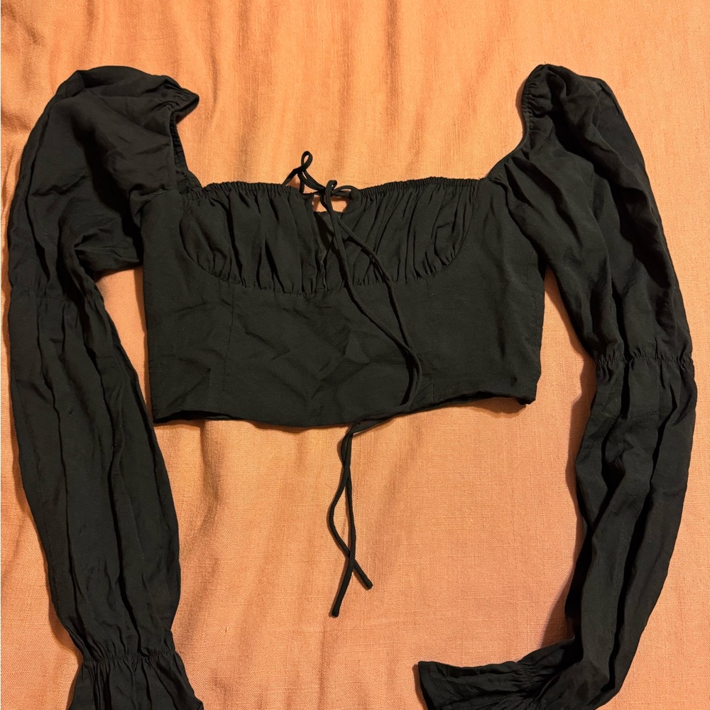 HYFVE Black Long Puff Sleeve Crop Top